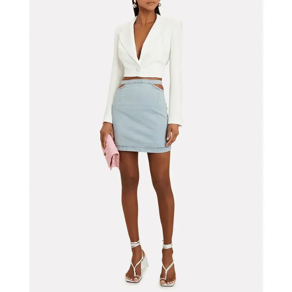 NWT Revolve WeWoreWhat Cut Out Denim Mini Skirt Women's M Blue Light Wash High W - Picture 1 of 7